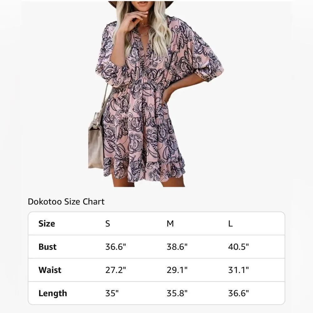 Dokotoo‎ 2023 Spring Neck Mini Pink and BW floral Swing Dress